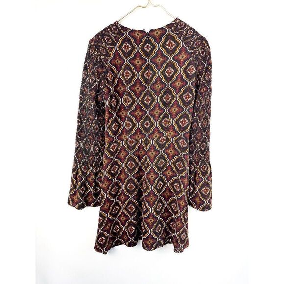 A.L.C. Alexa Smocked Printed 6 Silk Mini Dress Long Bell Sleeve - Picture 6 of 9